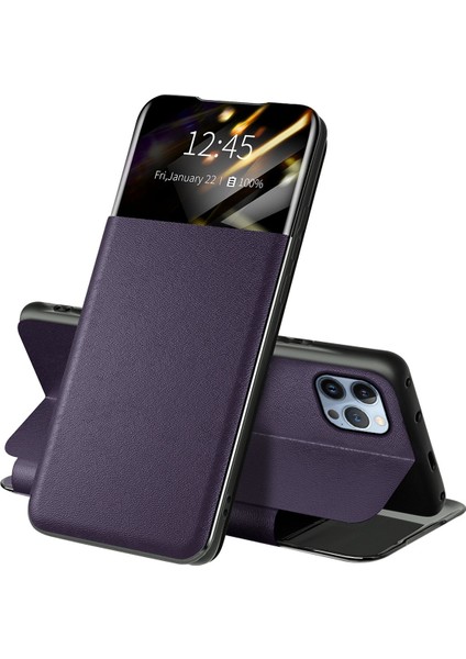Iphone 13 Pro 6.1 Inç Için Pencere Pu Deri Stand Kapak Kartı Yuvası Flip Folio Telefon Vaka-Doğru (Yurt Dışından)