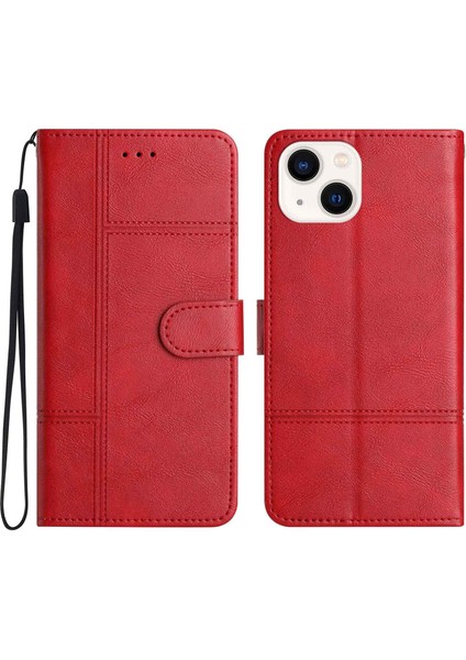 Iphone 13 Mini Telefon Kılıfı 5.4 Inç Tam Koruma Telefon Cüzdanı Pu Deri Deri Foli Flip Kapak Katlama Stand Strap-Red ile (Yurt Dışından)