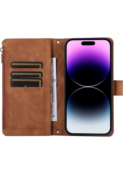 Iphone 13 Pro Max Telefon Kılıfı 6.7 Inç Pu Deri 9 Kart Yuvaları Cüzdan Telefon Kılıfı Baskılı Fermuar Cep Flip Stand Kapak-Kahverengi (Yurt Dışından) fiyatları