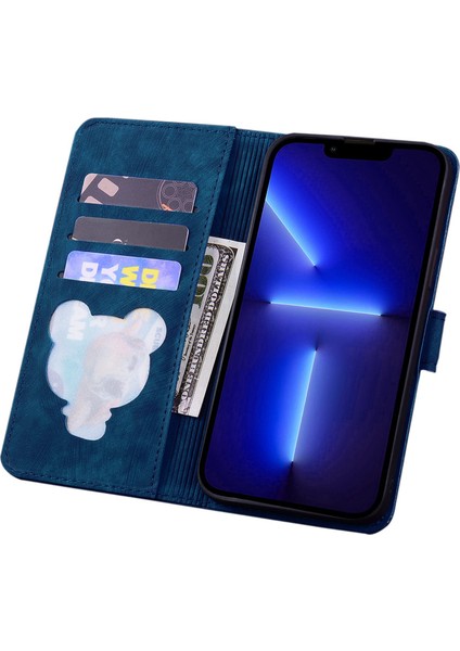 Iphone 13 Pro Telefon Kılıfı 6.1 Inç Şok Geçirmez Flip Kılıf Cüzdan Kiraz Çiçeği Kedi Strap Kart Tutucu Mavi ile Baskılı Pu Deri Stand Kapağı (Yurt Dışından) fiyatları