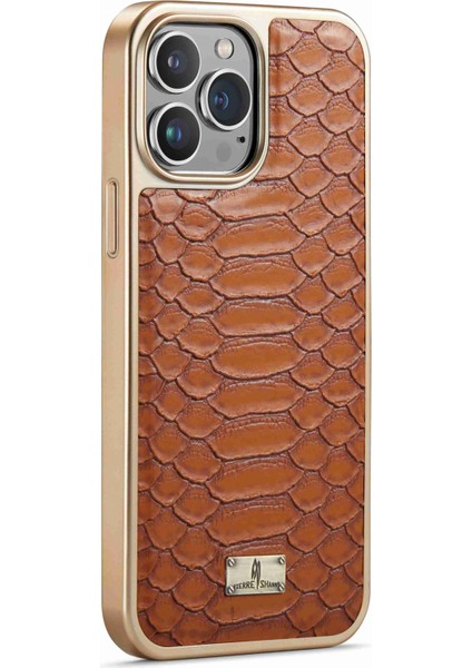 Iphone 13 Pro Max Telefon Kılıfı 6.7 Inç Slip Slip Grip Yılan Dokusu Pu Deri Kaplamalı Pc Arka Kabuk Elektroglum Kenar Cep Telefonu Kapak Kahverengi (Yurt Dışından) fiyatları