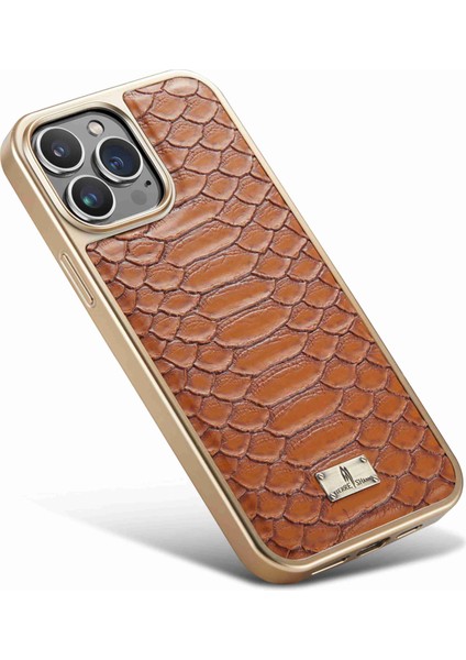 Iphone 13 Pro Max Telefon Kılıfı 6.7 Inç Slip Slip Grip Yılan Dokusu Pu Deri Kaplamalı Pc Arka Kabuk Elektroglum Kenar Cep Telefonu Kapak Kahverengi (Yurt Dışından) fırsatları