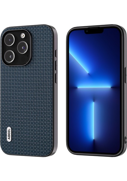 Iphone 13 Pro Max Telefon Kılıfı Koruyucu Kabuk Cowhide Deri Kaplamalı Pc+Tpu Lüks Dokulu Telefon Kılıf Mavisi (Yurt Dışından)