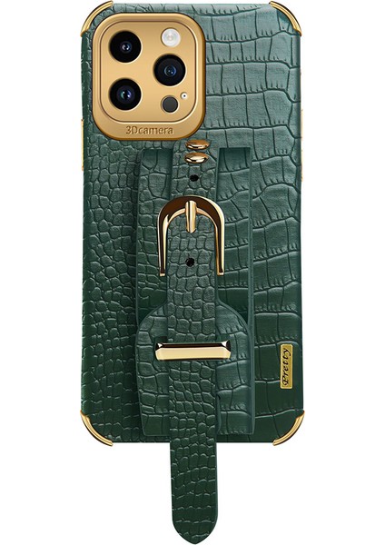 Iphone 13 Pro Max Telefon Kılıfı 6.7 Inç Elektrapan Timsah Doku Pu Deri Kaplı Tpu Kapak Kickstand-Green ile (Yurt Dışından)