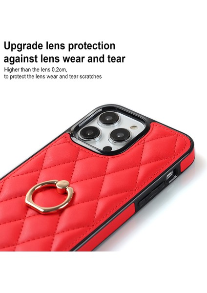 Iphone 13 Pro Max Telefon Kılıfı Pu Deri+Tpu Telefon Kılıfı Dikiş Rhombus Ring Tutucu Kickstand Telefon Kapak-Kırmızı (Yurt Dışından) modelleri