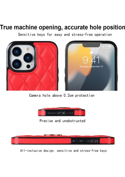 Iphone 13 Pro Max Telefon Kılıfı Pu Deri+Tpu Telefon Kılıfı Dikiş Rhombus Ring Tutucu Kickstand Telefon Kapak-Kırmızı (Yurt Dışından) fırsatları