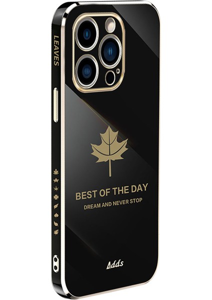 Iphone 13 Pro 6.1 Inç Düz Kenar 6d Elektro-Örtülü Telefon Kapağı Akçaağaç Yaprağı Parlak Tpu Case-Black (Yurt Dışından)