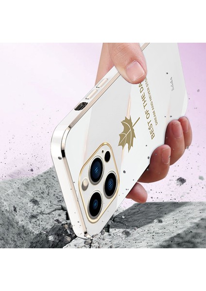 Iphone 13 Pro 6.1 Inç Düz Kenar 6d Elektro-Örtülü Telefon Kapağı Akçaağaç Yaprağı Parlak Tpu Case-Black (Yurt Dışından)