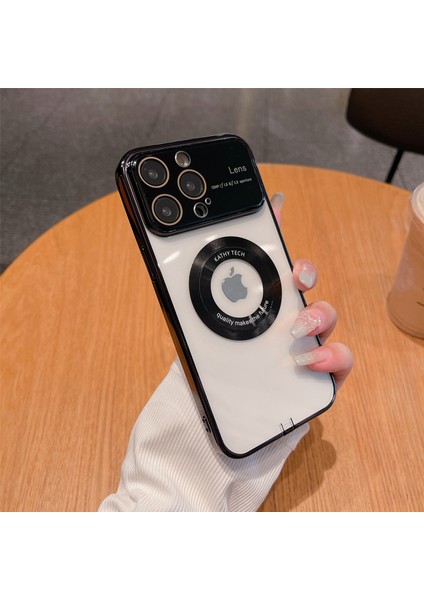 Iphone 13 Pro Max Telefon Kılıfı Manyetik Metal Yüzük Temiz Telefon Kılıfı Temiz Elektrapan Tpu+Cam Telefon Kabuğu Tozlu Tapa Black (Yurt Dışından)