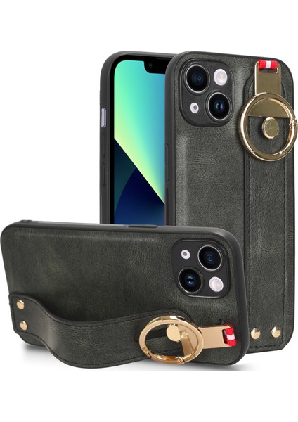 Iphone 13 Mini Telefon Kılıfı Için 5.4 Inç Bileklik Kickstand Deri Kaplama Pc+Tpu Boyun Kayış-Yeşil ile Çizim Önleyici Kapak (Yurt Dışından)