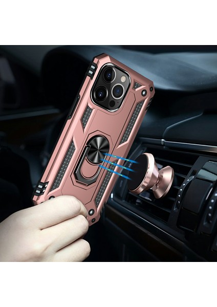 Iphone 13 Pro Telefon Kılıfı Askeri Sınıf Pc Tpu Şok Geçirmez Hibrit Kapak 6.1 Inç Rotary Ring Araba Montajı Kickstand-Rose Altın (Yurt Dışından) modelleri