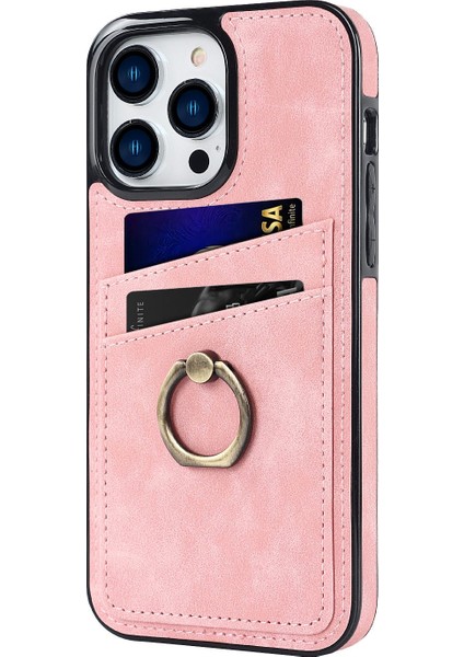 Iphone 13 Pro Max Telefon Kılıfı 6.7 Inç Retro Pu Derülü Kaplamalı Tpu Kılıf Anti-Çizelge Telefon Kapağı Ring Kickstand ve Card Tutucu-Pink ile (Yurt Dışından) modelleri