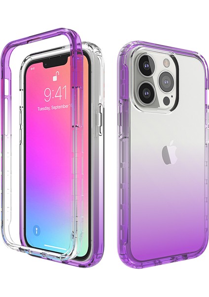 Iphone 13 Pro 6.1 Inç-Mor Için Şeffaf Anti-Damla Gradyan Renk Net Tpu+Pc Kabuğu (Yurt Dışından)