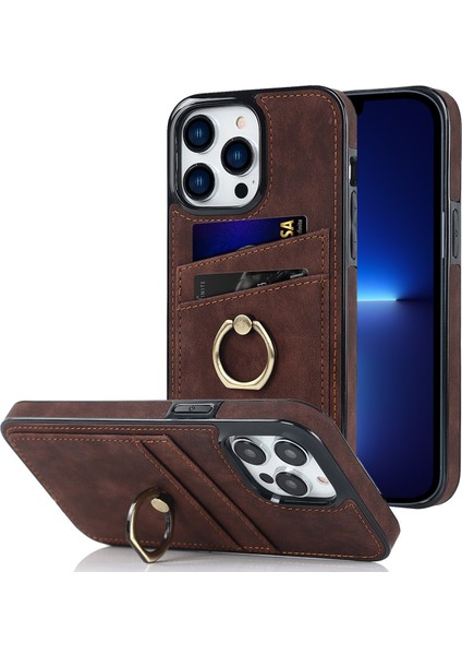 Iphone 13 Pro Max Telefon Kılıfı 6.7 Inç Retro Pu Derılı Kaplamalı Tpu Kılıf Anti-Çizelge Telefon Kapağı Ring Kickstand ve Card Tutucu-Brown (Yurt Dışından)