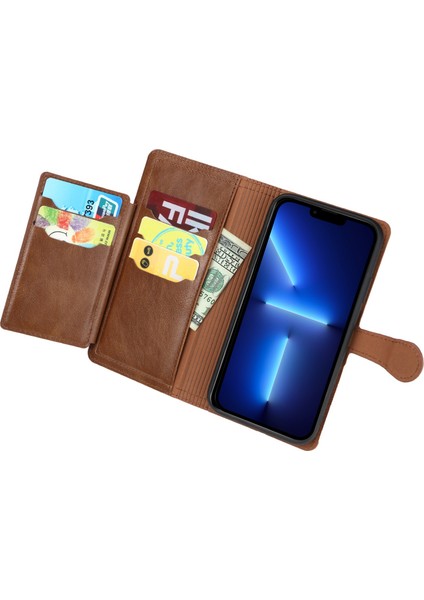 Iphone 13 Pro Max Telefon Kılıfı Şok Geçirmez Telefon Kapağı 6.7 Inç Pu Deri Fermuar Cep Telefonu Cüzdan Kılıfı Stand-Brown (Yurt Dışından) fiyatları
