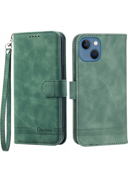Iphone 13 Mini Telefon Kılıfı Için Damla Damlı 5.4 Inç Stand Pu Deri Çizgiler Baskılı Cep Telefonu Kapak Yeşili (Yurt Dışından) fiyatları