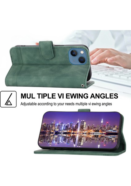 Iphone 13 Mini Telefon Kılıfı Için Damla Damlı 5.4 Inç Stand Pu Deri Çizgiler Baskılı Cep Telefonu Kapak Yeşili (Yurt Dışından) fırsatları