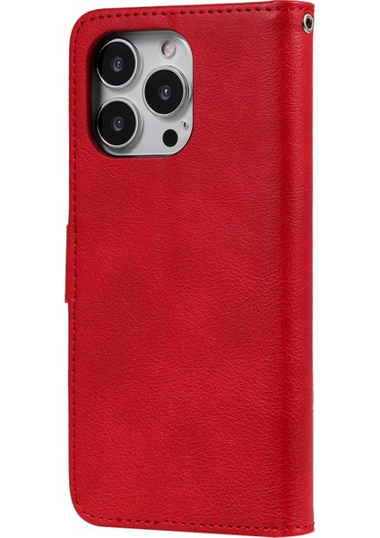 Iphone 13 Pro Telefon Kılıfı Pu Deri+Tpuing Kılıf Söndürülebilir 2'si Tasarım Cüzdan Stand Tasarımı 6.1 Inç-Kırmızı (Yurt Dışından) modelleri