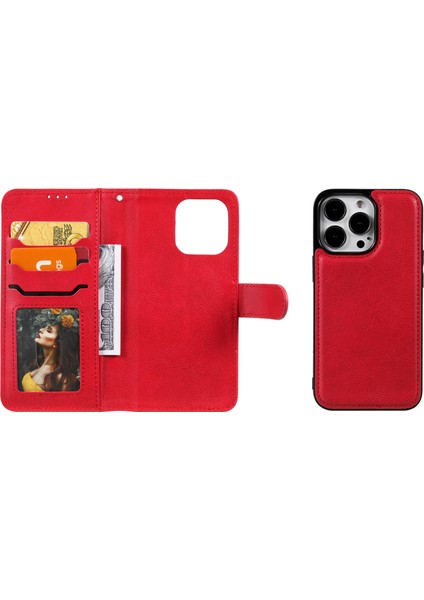 Iphone 13 Pro Telefon Kılıfı Pu Deri+Tpuing Kılıf Söndürülebilir 2'si Tasarım Cüzdan Stand Tasarımı 6.1 Inç-Kırmızı (Yurt Dışından) fırsatları