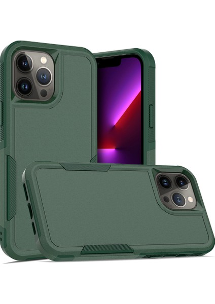Iphone 13 Pro Max Telefon Kılıfı 6.7 Inç Pc+Yumuşak Tpu Çift Katman Koruma Kılıfı Karaklama Önleyici Telefon Kabuk-Dark Yeşil (Yurt Dışından)