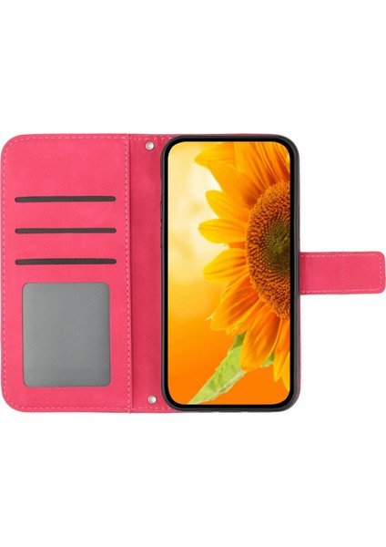 Forestl Digital Iphone 12 Mini Telefon Kılıfı 5.4 Inç HT04 Basılı Ayçiçeği Telefon Şok Geçirmez Kılıf Cilt Doku Pu Deri Deri Katlanabilir Stand Cüzdan Kapağı El Strap-Rose (Yurt Dışından)