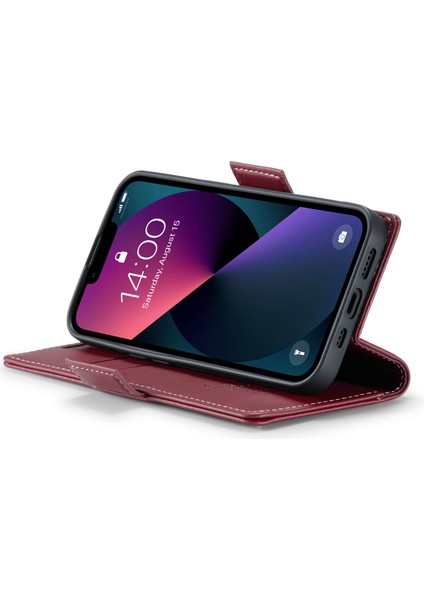 Iphone 13 Mini Rfıd Için Deri Deri Kılıf Litchi Doku Dikkat Stand Cüzdan Telefon Kapak-Kırmızı (Yurt Dışından) modelleri