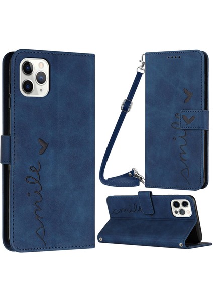 Iphone 13 Pro Max Telefon Kılıfı Stand Kılıfı 6.7 Inç Kazan Kanıtı Kalp Şekli Baskılı Cüzdan Cilt Touch Hissedilmiş Pu Deri Telefon Kapağı Omuz Kayışı Sapfire (Yurt Dışından)