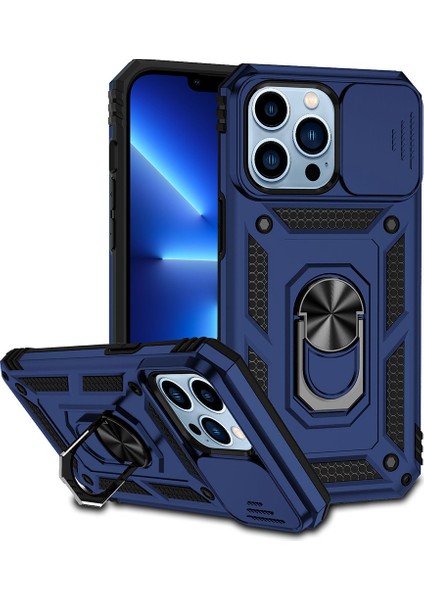 Iphone 13 Pro Telefon Kılıfı 6.1 Inç Slayt Kamera Koruma Kapağı Hafif Yüzük Kickstand Hibrid Pc+Tpu Telefon Kabuk Mavisi (Yurt Dışından)