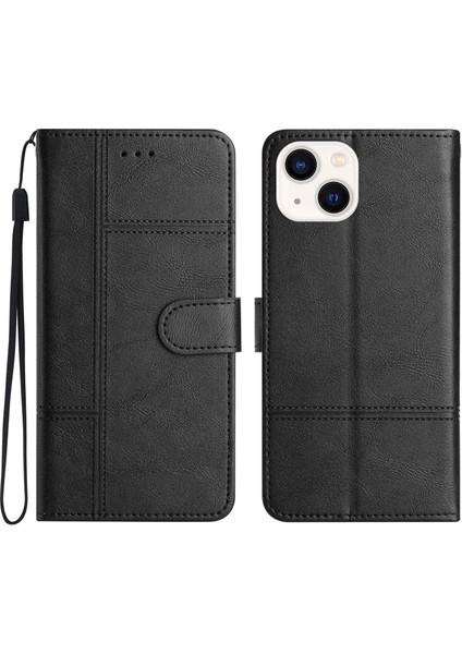 Iphone 13 Mini Telefon Kılıfı 5.4 Inç Tam Koruma Telefon Cüzdanı Pu Deri Deri Folyo Flip Kapak Katlama Stand Strap-Black (Yurt Dışından)