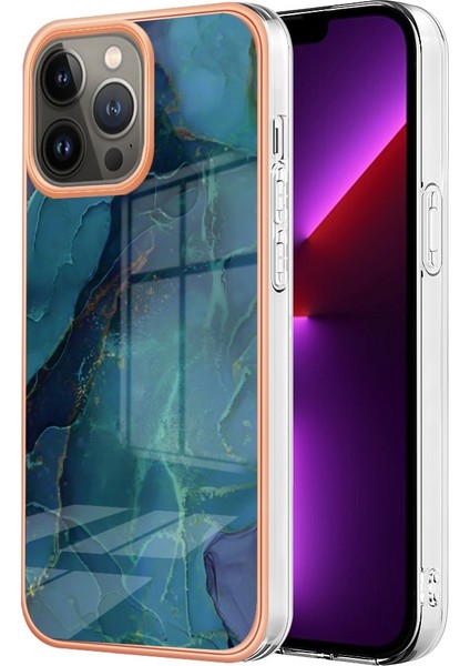 Iphone 13 Pro Max Telefon Kılıfı 6.7 Inç Mermer Desen Elektrapılaşma Çerçevesi Tasarım Kılıfı 2.0mm Tpu Kırpma Dirençli Imd Telefon Kapak Yeşili (Yurt Dışından)