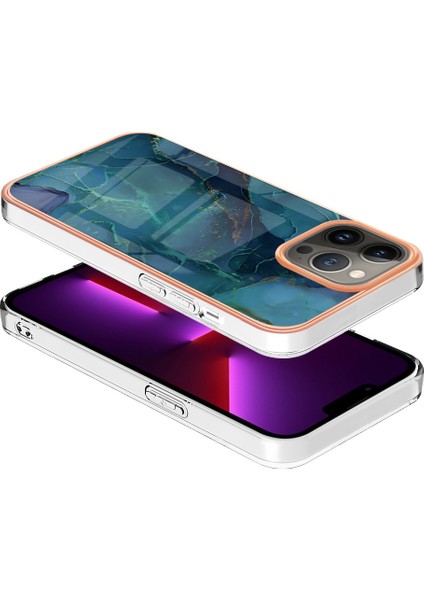 Iphone 13 Pro Max Telefon Kılıfı 6.7 Inç Mermer Desen Elektrapılaşma Çerçevesi Tasarım Kılıfı 2.0mm Tpu Kırpma Dirençli Imd Telefon Kapak Yeşili (Yurt Dışından)