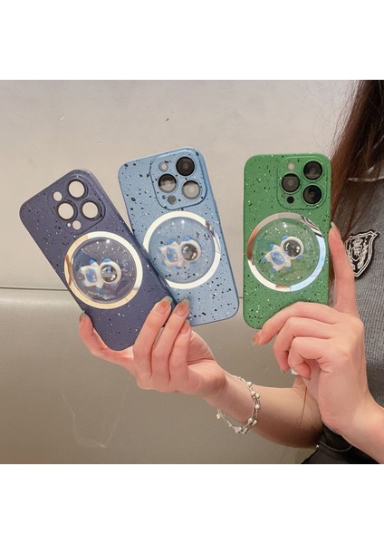 Iphone 13 Pro Telefon Kılıfı Geri Kabuk 3D Dönen Astronot Dışbükey Lens Pc Kapağı Lens Film-Dark Blue (Yurt Dışından)