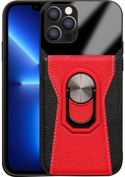 Iphone 13 Pro Telefon Kılıfı 6.1 Inç Halka Tutucu Kickstand Bi-Renk Litchi Doku Pu Deri+Sert Pc+Tpu Telefon Kılıfı (Yurt Dışından)