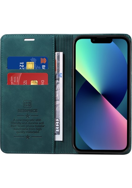 Iphone 13 Mini 5.4 Inç Cep Telefonu Kapağı Rfıd Engelleme Cüzdan Deri Deri Standı Kılıf Yeşili (Yurt Dışından) fiyatları