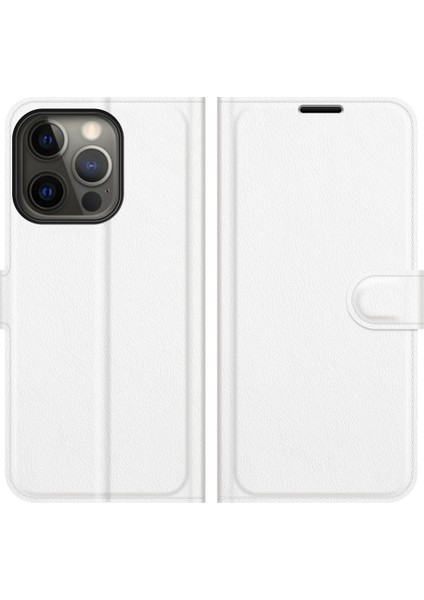 Iphone 13 Pro Telefon Kılıfı Için Litchi Skin Deri Cüzdan Stand 6.1 Inç-Beyaz (Yurt Dışından)