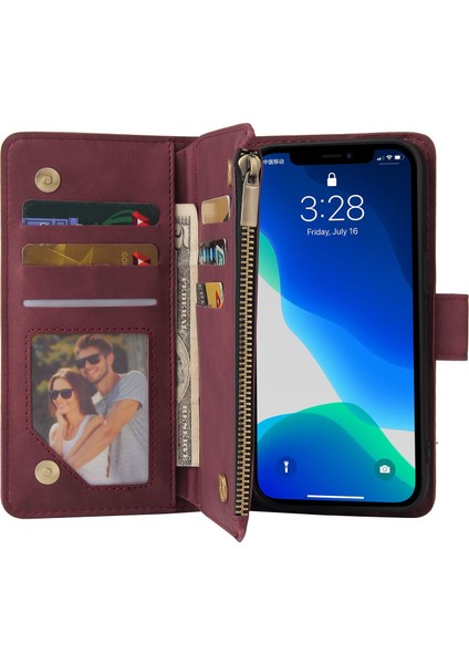 Iphone 13 Pro Telefon Kılıfı 6.1 Inç Fermuarlı Cep Tasarımı Pu Deri Cep Telefonu Cüzdan Standı Kapak Çok Kart Yuvaları Damla Geçirmez Kasa-Kırmızı (Yurt Dışından) fiyatları