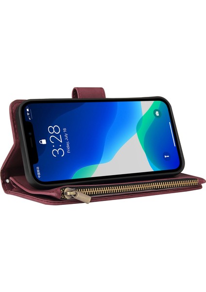 Iphone 13 Pro Telefon Kılıfı 6.1 Inç Fermuarlı Cep Tasarımı Pu Deri Cep Telefonu Cüzdan Standı Kapak Çok Kart Yuvaları Damla Geçirmez Kasa-Kırmızı (Yurt Dışından) modelleri