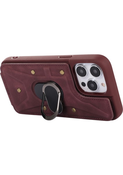 Iphone 13 Pro Max Telefon Kılıfı 6.7 Inç Kart Torbası Tasarım Damla Geçirmez Cilt Dokunuşu Pu Deri Kaplı Tpu Geri Kılıflı Manyetik Yüzük Kickstand-Red (Yurt Dışından) modelleri