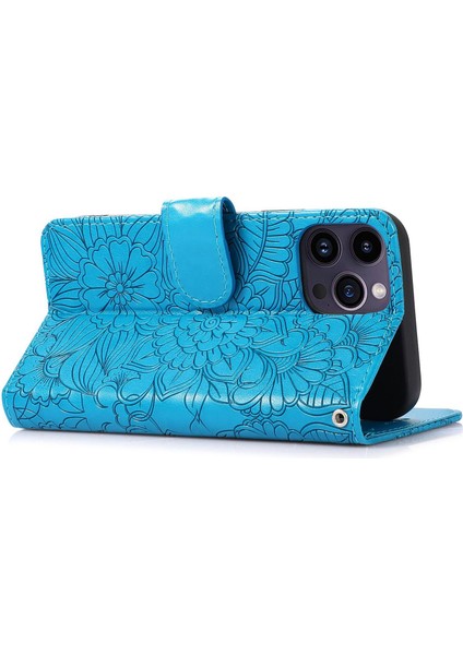 Iphone 13 Pro Telefon Kılıfı Için Baskılı Çiçek Deseni Katlanabilir Stand Pu Deri Flip Cüzdan Kapağı Koruyucu Telefon Kabuğu Strap-Mavi ile (Yurt Dışından) fırsatları