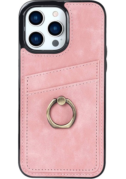 Iphone 13 Pro Telefon Kılıfı 6.1 Inç Kart Tutucu Retro Pu Deri Kaplamalı Tpu Kapak Yüzük Tutucu Kickstand Telefon Vaka-Pembe (Yurt Dışından) fiyatları