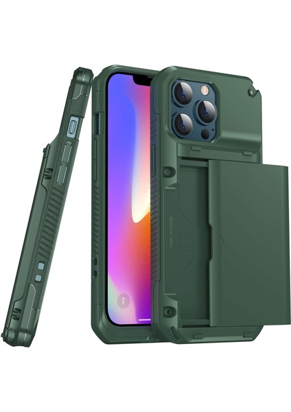 Iphone 13 Pro Max Telefon Kılıfı Için 6.7 Inç Hassas Kesim Tpu+Pc Tarafı Kart Yuvası Yeşili ile Kayma Tasarım Koruyucu Telefon Kılıfı (Yurt Dışından)