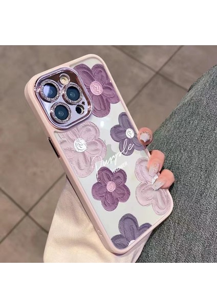Iphone 13 Pro Max Telefon Kılıfı 6.7 Inç Yağlı Boya Çiçekleri Glitter Kamera Yüzük Telefon Kılıfı Tpu Lens Film-Pinki (Yurt Dışından)