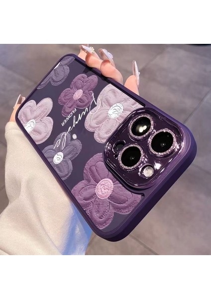 Iphone 13 Pro Max Telefon Kılıfı 6.7 Inç Yağlı Boya Çiçekleri Glitter Kamera Yüzük Telefon Kılıfı Tpu Lens Film-Pinki (Yurt Dışından) fiyatları