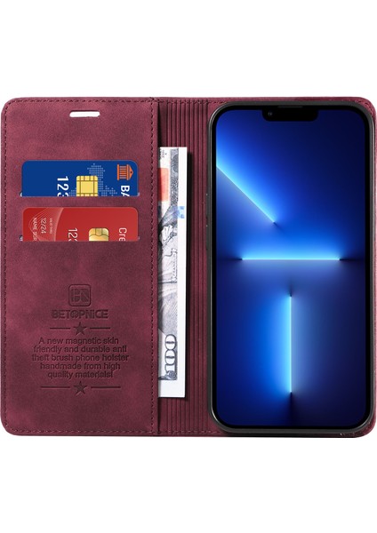 Iphone 13 Pro Max Telefon Kılıfı Cüzdan Telefon Kabuğu Pu Deri Stand Kapağı Rfıd Engelleme Telefon Vaka Kırmızı (Yurt Dışından) fiyatları