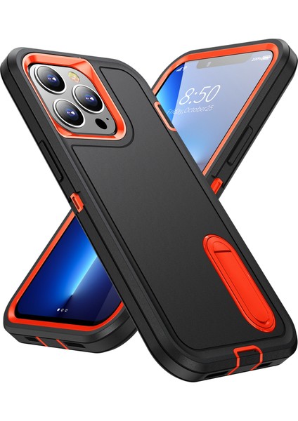 Iphone 13 Pro 6.1 Inç Pc+Tpu Kickstand-Black/turuncu ile Askeri Damla Dayanıklı Telefon Kılıfı (Yurt Dışından)