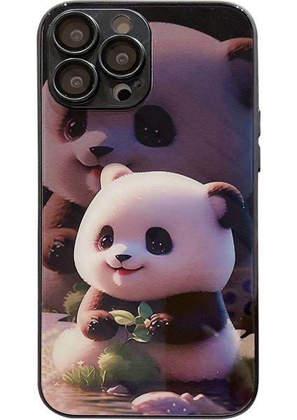 Iphone 13 Pro Max Telefon Kılıfı Için Sevimli Panda Desen Baskı Anti-Drop Temperli Cam+Tpu Lens Film-Black ile (Yurt Dışından)