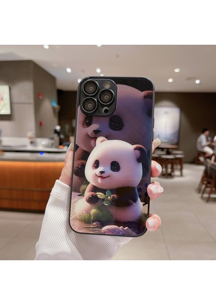 Iphone 13 Pro Max Telefon Kılıfı Için Sevimli Panda Desen Baskı Anti-Drop Temperli Cam+Tpu Lens Film-Black ile (Yurt Dışından)