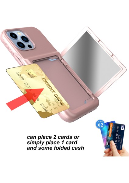 Iphone 13 Pro Telefon Kılıfı Etki Tamponu Akrilik+Tpu Hibrit Kılıf Kapağı Kart Tutucu ve Gizli Ayna 6.1 Inç-Rose Altın (Yurt Dışından)