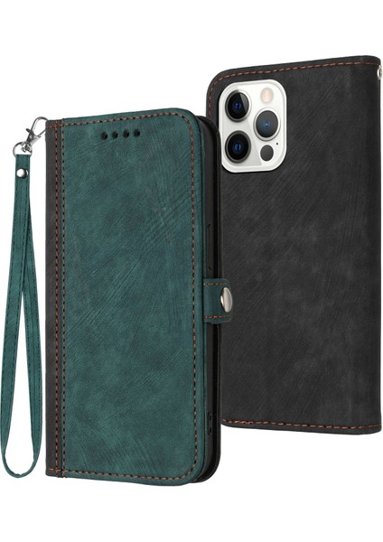 Iphone 13 Pro Max Telefon Kılıfı Akıllı 6.7 Inç Tam Koruma Pu Deri Stand Çift Manyetik Toka Telefon Kapak Kabuğu Strap-Yeşili (Yurt Dışından)