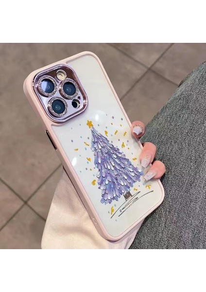 Iphone 13 Pro Telefon Kılıfı Glitter Kamera Yüzüğü Tpu Kılıfı Noel Ağacı Deseni Lens Film-Pink ile Koruyucu (Yurt Dışından)
